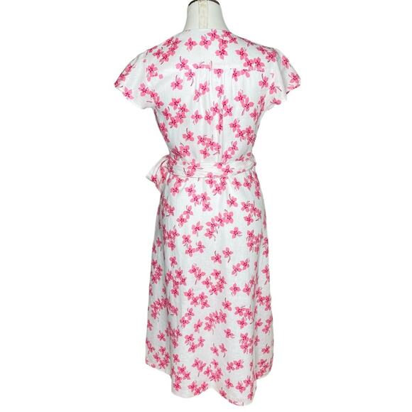 Draper James Pink Floral Linen Midi Wrap Dress size 4 - Picture 3 of 14